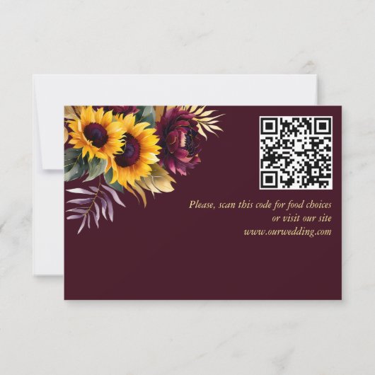 Cartons Réponse Automne été mariage bordeaux tournesols (Dos)