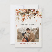 Cartons Réponse Automne Feuilles Rustiques Mariage campagnard QR C (Devant)