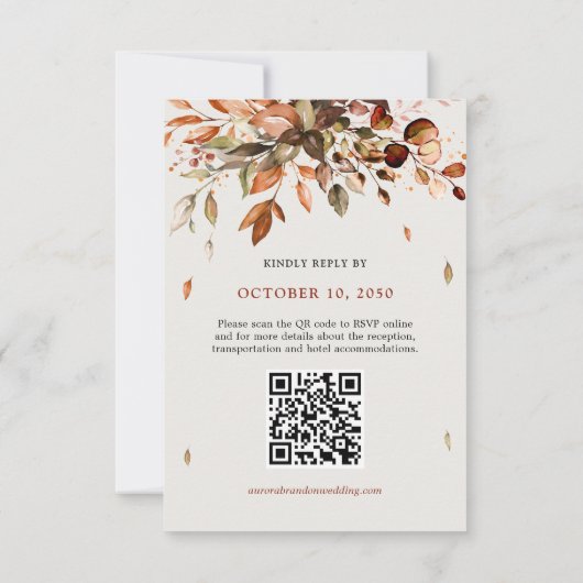 Cartons Réponse Automne Feuilles Rustiques Mariage campagnard QR C (Dos)