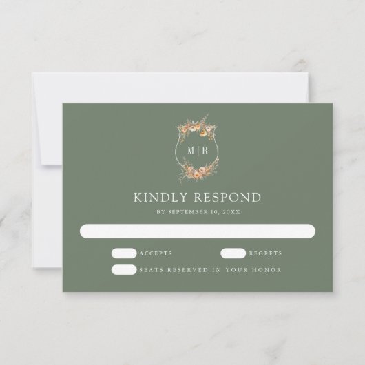 Cartons Réponse Automne Fleur sauvage Crest Sage Green Mariage (Devant)