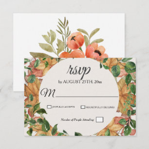 Cartons Réponse Automne Orange verdure Floral Aquarelle Mariage