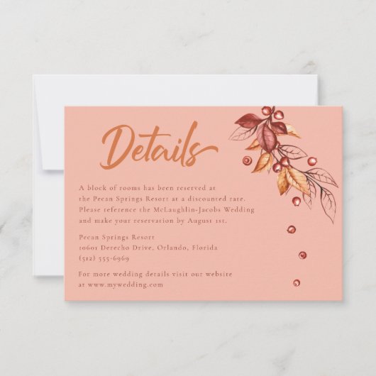 Cartons Réponse Automne Terre ton Terracotta Détails du Mariage (Devant)