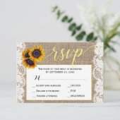 Cartons Réponse Automne tournesol rustique burlap mariage script r (Debout devant)
