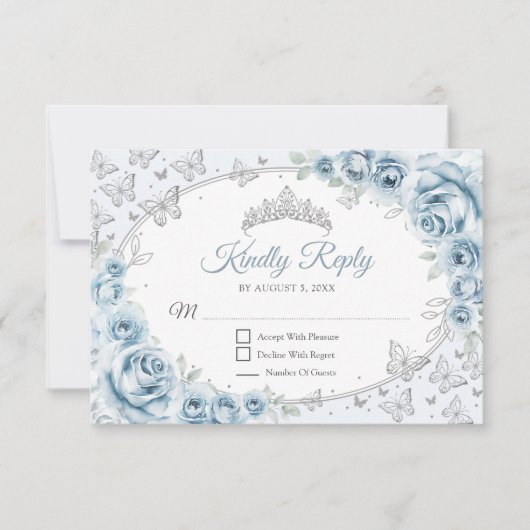 Cartons Réponse Baby Blue Silver Quinceanera Reply (Devant)
