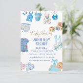 Cartons Réponse Baby shower | Baby Boy Blue (Debout devant)
