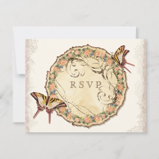 Cartons Réponse Baby shower de fille victorienne Rose ancienne RSV (Dos)