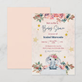 Cartons Réponse baby shower d'invitation, éléphant, rose, enfant (Devant / Derrière)