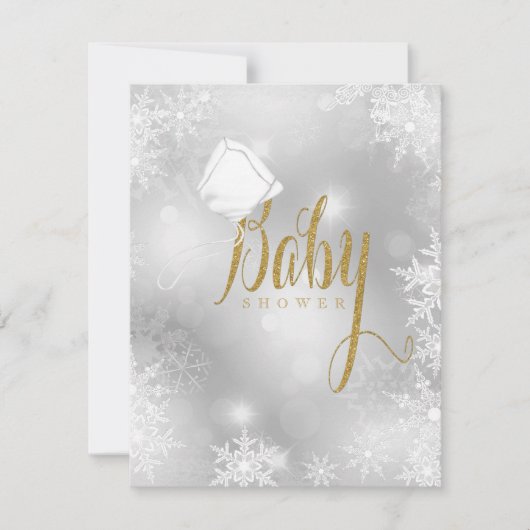 Cartons Réponse Baby shower Gold Snowflake (Devant)