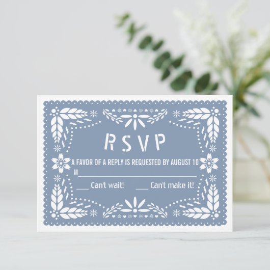 Cartons Réponse Baby shower picado papillon bleu Dusty (Debout devant)