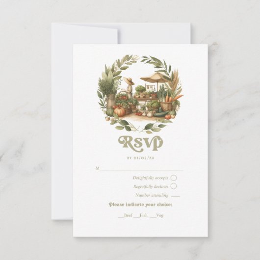 Cartons Réponse Baby shower rustique du marché agricole local (Devant)