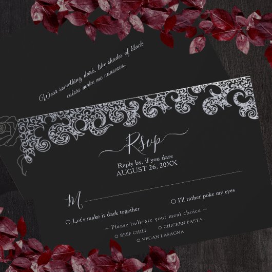 Cartons Réponse Bachelorette gothique noire florale