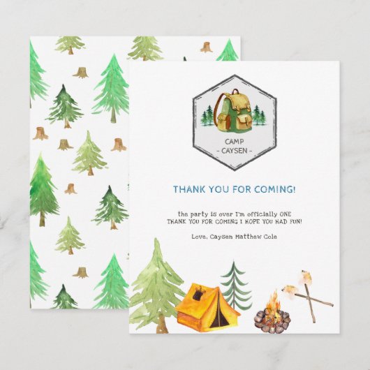 Cartons Réponse Badges et icônes du camping | Anniversaire Merci (Devant / Derrière)