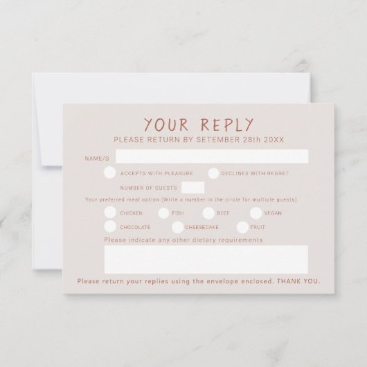 Cartons Réponse Baies d'herbe bronzées art à l'aquarelle terracott (Dos)