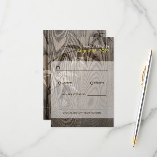 Cartons Réponse Bambou en bois Brown Feuille Mariage asiatique rus (Devant/Arrière en situation)