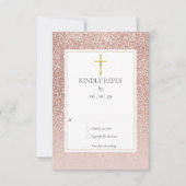 Cartons Réponse Baptême Christening Premier Rose de Communion (Devant)