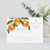 Cartons Réponse Baptême Fille Oranges Élégantes (Debout devant)