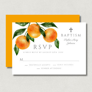 Cartons Réponse Baptême Fille Oranges Élégantes