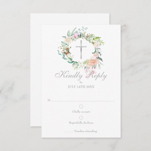 Cartons Réponse Baptême floral baptême baptême première sainte com (Devant / Derrière)