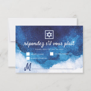 Cartons Réponse Bar Bat mitzvah Moderne Bleu Aquarelle