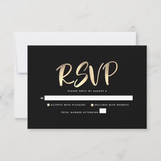 Cartons Réponse Bar Mitzvah Black Gold Foil Script Bold Modern Mod (Devant)