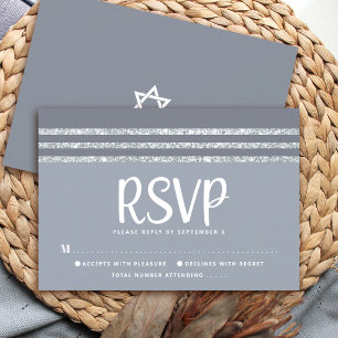 Cartons Réponse Bar Mitzvah Gris Argent Tallit Script Gras Moderne