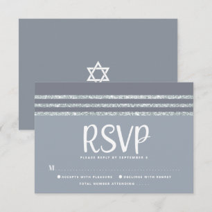 Cartons Réponse Bar Mitzvah Gris Argent Tallit Script Gras Moderne
