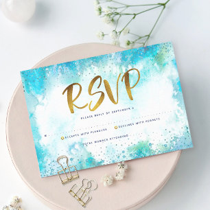 Cartons Réponse Bar Mitzvah orpheline moderne turquoise aquarelle