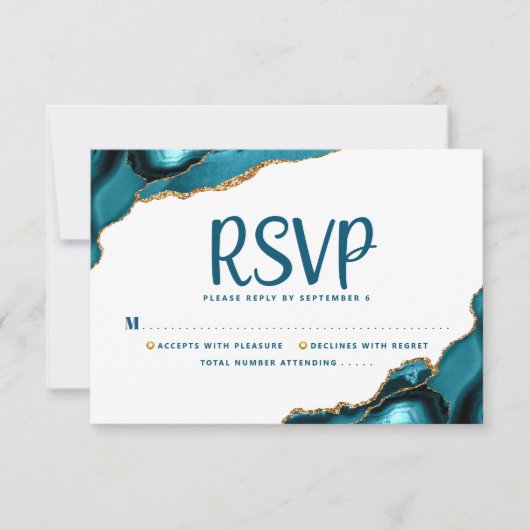Cartons Réponse Bar Mitzvah Simple moderne Turquoise Agate Script (Devant)
