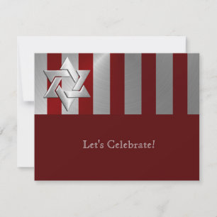 Cartons Réponse Bar Mitzvah Star de David en bande rouge et argent