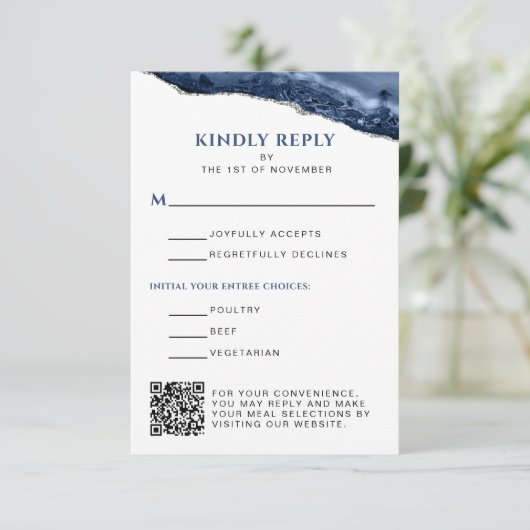 Cartons Réponse Barre d'Agate Bleu et Argent Mitzvah QR Code verti (Debout devant)