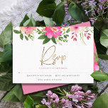 Cartons Réponse Bat mitzvah Aquarelle rose Floral Gold Script<br><div class="desc">Soyez fier, réjouissez-vous et célébrez cette étape importante de votre Bat mitzvah préféré avec cette carte d'insertion RSVP sophistiquée et personnalisée pour votre événement! Une aquarelle florale chic, étonnante, rose et pêche, avec typographie de scénario de feuille d'or faux, et rose moderne poussiéreux et gris sans serif type superposent un...</div>