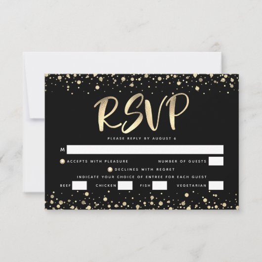 Cartons Réponse Bat mitzvah Black Gold Foil Parties scintillant Sc (Devant)