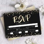 Cartons Réponse Bat mitzvah Black Gold Foil Parties scintillant Sc<br><div class="desc">Soyez fier, réjouissez-vous et présentez cette étape importante de votre Bat mitzvah préféré ! Inclure cette carte d'insertion RSVP étonnante, moderne et personnalisée pour votre événement. Un arrière - plan noir riche, dramatique et dramatique est superposé par un script et un confetti de calligraphie de feuille d'or. Personnalisez le texte...</div>