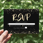 Cartons Réponse Bat mitzvah Black Gold Foil Parties scintillant Sc<br><div class="desc">Soyez fier, réjouissez-vous et présentez cette étape importante de votre Bat mitzvah préféré ! Inclure cette carte d'insertion RSVP étonnante, moderne et personnalisée pour votre événement. Un arrière - plan noir riche, dramatique et dramatique est superposé par un script et un confetti de calligraphie de feuille d'or. Personnalisez le texte...</div>