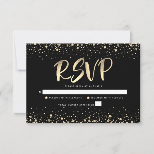 Cartons Réponse Bat mitzvah Black Gold Foil Parties scintillant Sc (Devant)