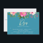 Cartons Réponse Bat mitzvah bleu Floral Aquarelle or Script<br><div class="desc">Soyez fier, réjouissez-vous et célébrez cette étape importante de votre Bat mitzvah préféré avec cette carte d'insertion RSVP sophistiquée et personnalisée pour votre événement! Une étonnante aquarelle fleurie rose et pêche avec typographie de feuille d'or faux et type sans serif blanc moderne superposent un arrière - plan bleu turquoise turquoise...</div>