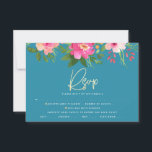 Cartons Réponse Bat mitzvah bleu Floral Aquarelle or Script<br><div class="desc">Soyez fier, réjouissez-vous et célébrez cette étape importante de votre Bat mitzvah préféré avec cette carte d'insertion RSVP sophistiquée et personnalisée pour votre événement! Une étonnante aquarelle fleurie rose et pêche avec typographie de feuille d'or faux et type sans serif blanc moderne superposent un arrière - plan bleu turquoise turquoise...</div>