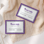 Cartons Réponse Bat mitzvah de la Glitterie, violet et argent<br><div class="desc">Cette carte d'encart branchée présente des lettres audacieuses sur le devant avec un look superposé en parties scintillant argentée et blanc,  et un dos de couleur solide. Ajoutez votre texte à l'aide du formulaire modèle. Modifiez la police,  la disposition et les couleurs à l'aide de la fonction Personnaliser.</div>