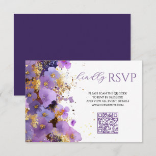 Cartons Réponse Bât Mitzvah Fleurie Violet et Or