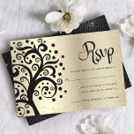 Cartons Réponse Bat mitzvah Gold Foil Black Tree of Life Script<br><div class="desc">Soyez fier, réjouissez-vous et présentez cette étape importante de votre Bat mitzvah préféré ! Inclure cette superbe carte d'encart RSVP personnalisée et sophistiquée pour votre événement. Un arbre noir graphique avec l'étoile de David et le script de calligraphie "feuilles" et noir, superpose un point brillant, faux or parties scintillant et...</div>
