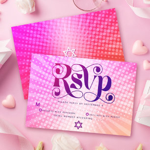 Cartons Réponse Bat Mitzvah Gras Rétro Bohème Dégradé Rose Orange