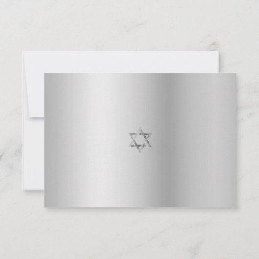 Cartons Réponse Bat mitzvah Marine Aquarelle Argent Script Entrée (Dos)