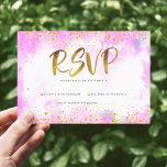 Cartons Réponse Bat mitzvah moderne feuille d'or ciré couleur rose<br><div class="desc">Soyez fier, réjouissez-vous et présentez cette étape importante de votre Bat mitzvah préféré ! Inclure cette fausse feuille et parties scintillant brillante, moderne et brillante, contre un arrière - plan d'aquarelle rose douce, carte d'insertion RSVP personnalisée pour votre événement. Personnalisez le texte personnalisé avec la date "répondre avant". Garantie d'ajouter...</div>