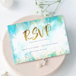 Cartons Réponse Bat mitzvah moderne feuille or turquoise aquarelle<br><div class="desc">Soyez fier, réjouissez-vous et présentez cette étape importante de votre Bat mitzvah préféré ! Inclure cette fausse feuille d'or brillant, moderne et étincelante, des points de parties scintillant et un script de typographie contre un arrière - plan d'aquarelle turquoise, carte d'insertion RSVP personnalisée pour votre événement. Personnalisez le texte personnalisé...</div>