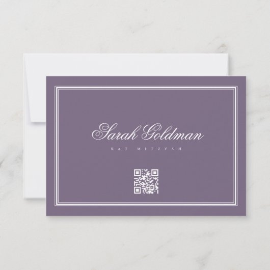 Cartons Réponse Bat mitzvah Moderne Monogramme Simple QR Code (Dos)