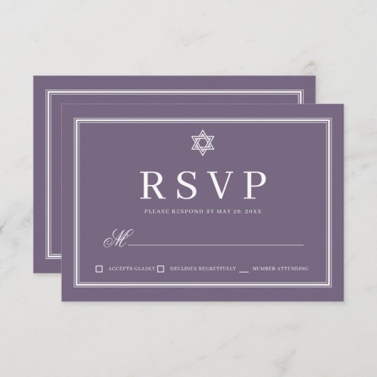 Cartons Réponse Bat mitzvah Moderne Monogramme Simple QR Code (Devant / Derrière)