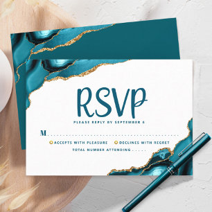 Cartons Réponse Bat Mitzvah Moderne Or Turquoise Agate Écriture