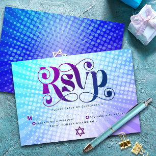 Cartons Réponse Bat Mitzvah Rétro Bohème Dégradé Bleu Violet Gras
