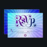 Cartons Réponse Bat mitzvah Retro Boho bleu pourpre dégradé gras<br><div class="desc">Soyez fier, réjouissez-vous et présentez cette étape importante de votre Bat mitzvah préféré ! Inclure cette carte d'insertion professionnelle, rétro, personnalisée RSVP pour votre événement. Une typographie violette et bleu marine amusante, tendance et audacieuse, avec une typographie sans serif moderne, recouvre un arrière - plan de rayons bleu clair turquoise...</div>