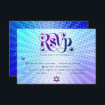 Cartons Réponse Bat mitzvah Retro Boho Blue Purple Entrée<br><div class="desc">Soyez fier, réjouissez-vous et présentez cette étape importante de votre Bat mitzvah préféré ! Inclure cette carte d'insertion professionnelle, rétro, personnalisée RSVP pour votre événement. Une typographie violette et bleu marine amusante, tendance et audacieuse, avec une typographie sans serif moderne, recouvre un arrière - plan de rayons bleu clair turquoise...</div>